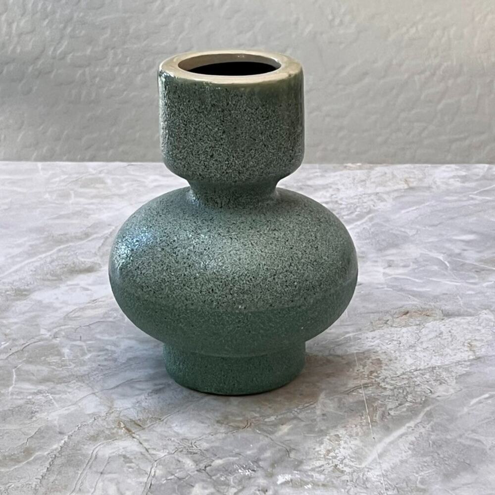 Bloomingville Green Ceramic Candle Holder 7" Tall Mottled Glaze Modern